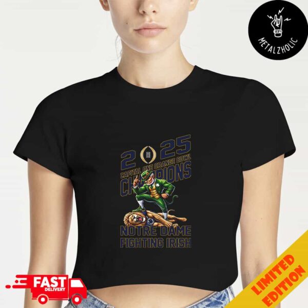 Notre Dame Fighting Irish Defeat Penn State Nittany Lions Mascot Capital One Orange Bowl CFP Semifinal Champions NCAA Bowl Games Season 2024-2025 Cropped T-Shirt