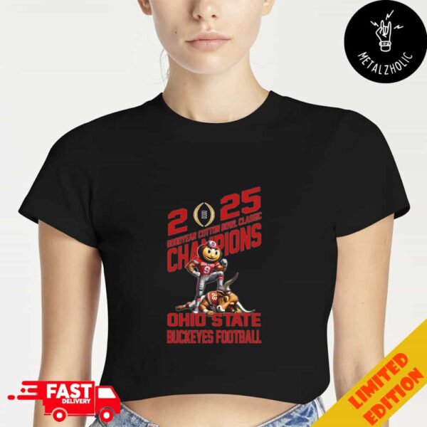 Ohio State Buckeyes Defeat Texas Longhorns Mascot Goodyear Cotton Bowl Classic Champions NCAA Bowl Games Season 2024-2025 Cropped T-Shirt