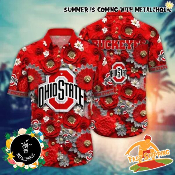 Ohio State Buckeyes NCAA For Summer 2025 Customize Name And Number Floral Pattern Hawaiian Shirt