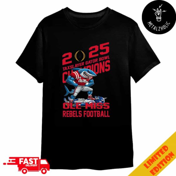 Ole Miss Rebels Defeat Duke Blue Devils Mascot TaxSlayer Gator Bowl Champions NCAA Bowl Games Season 2024-2025 Merchandise T-Shirt