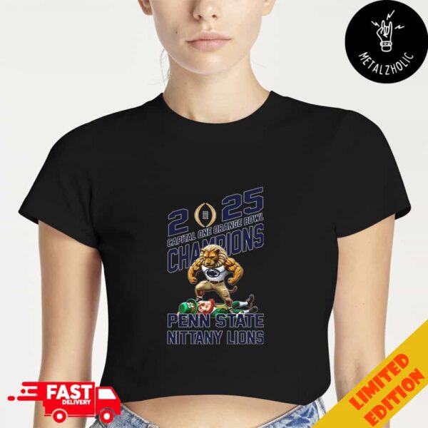 Penn State Nittany Lions Defeat Notre Dame Fighting Irish Mascot Capital One Orange Bowl CFP Semifinal Champions NCAA Bowl Games Season 2024-2025 Cropped T-Shirt