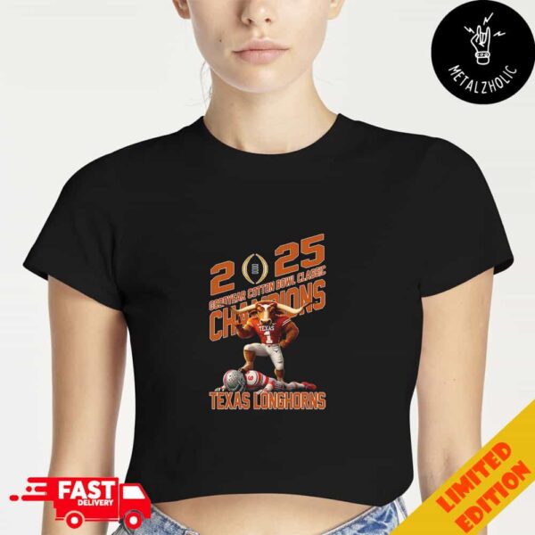 Texas Longhorns Defeat Ohio State Buckeyes Mascot Goodyear Cotton Bowl Classic Champions NCAA Bowl Games Season 2024-2025 Cropped T-Shirt