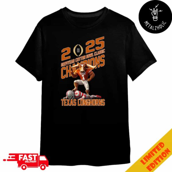 Texas Longhorns Defeat Ohio State Buckeyes Mascot Goodyear Cotton Bowl Classic Champions NCAA Bowl Games Season 2024-2025 Merchandise T-Shirt