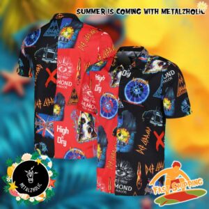 Unisex Black And Red Def Leppard Rock Band Pattern Summer Hawaiian Shirt