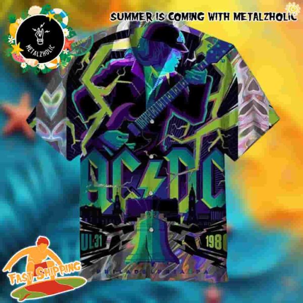 AC DC Hells Bells Blue Pattern And Lightning Summer Hawaiian Shirt