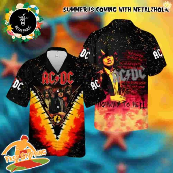 AC DC Rock Band Legends Collage Highway To Hell Summer Fire Hawaiian Shirt And Beach Short