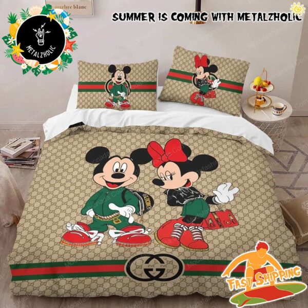 Gucci x Disney Mickey Mouse Pattern Home Decor Bedding Set With Pillow Cases