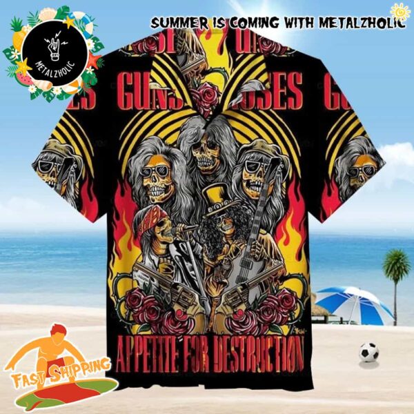 Guns N’ Roses Flaming Skull Band Fire Pattern Hawaiian Shirt And Beach Short