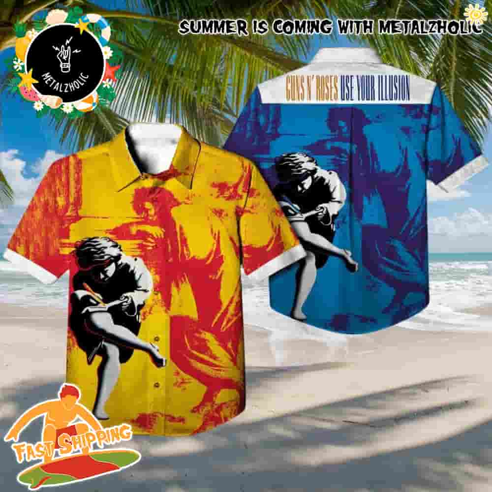 Guns N’ Roses Use Your Illusion I Album Cover Hawaiian Shirt And Beach Short Guns N’ Roses Use Your Illusion I Album Cover Hawaiian Shirt And Beach Short