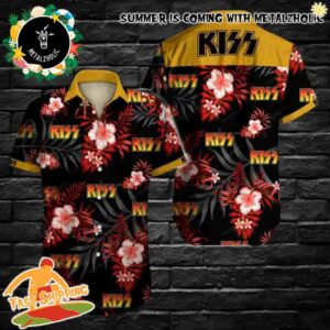 Kiss Band Tropical Hibicus Hard Rock Summer Tropical Pattern Hawaiian Shirt And Beach Short