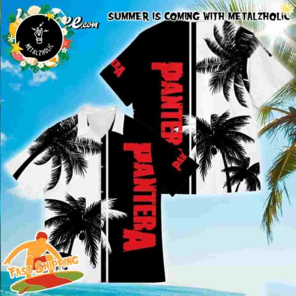 Pantera Coconut Vintage Logo Summer And Tropical Hawaiian Shirt And Beach Short For Heavy Metal Fans