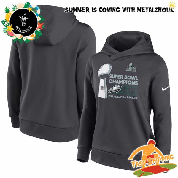 Philadelphia Eagles Nike Logo Super Bowl LIX Champions NFL Season 2024-2025 Trophy Collection Club Hoodie T-Shirt