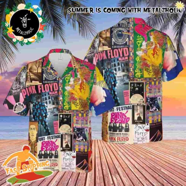 Pink Floyd Retro Concert Poster Collage Summer Hawaiian Shirt And Beach Short