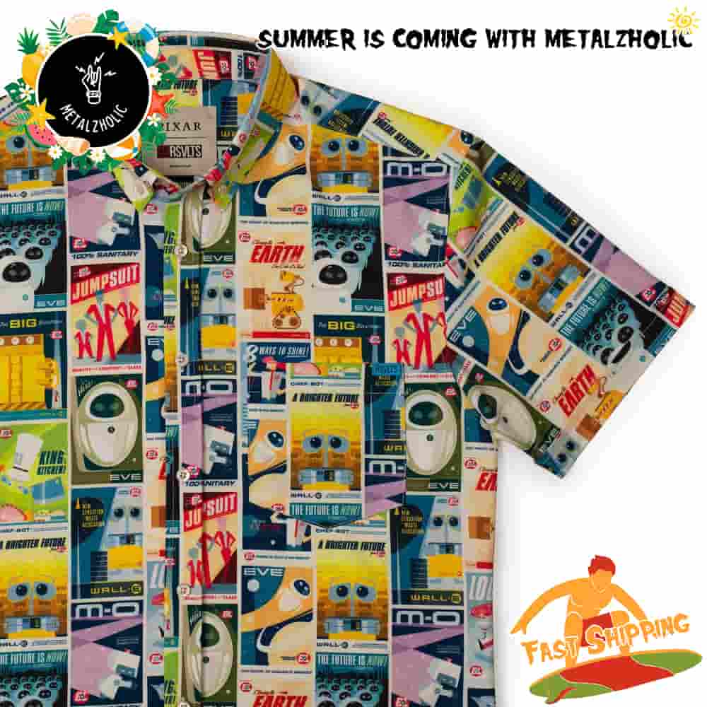 RSVLTS Summer Limited Disney And Pixar Wall-E Wall Of Fame Hawaiian Shirt And Beach Short RSVLTS Summer Limited Disney And Pixar Wall-E Wall Of Fame Hawaiian Shirt And Beach Short