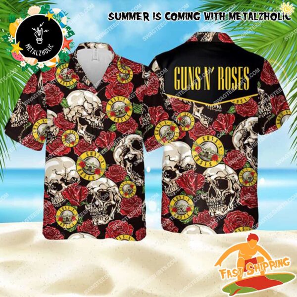 The Guns N’ Roses Skull x Roses Pattern Summer Hot 2025 Collections Hawaiian Shirt