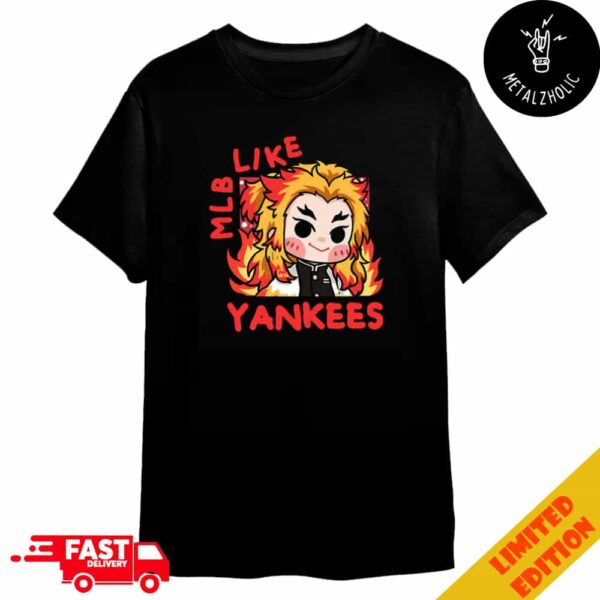 MLB x Demon Slayer Kimetsu no Yaiba Anime Kyojuro Rengoku New York Yankees Merchandise T-Shirt