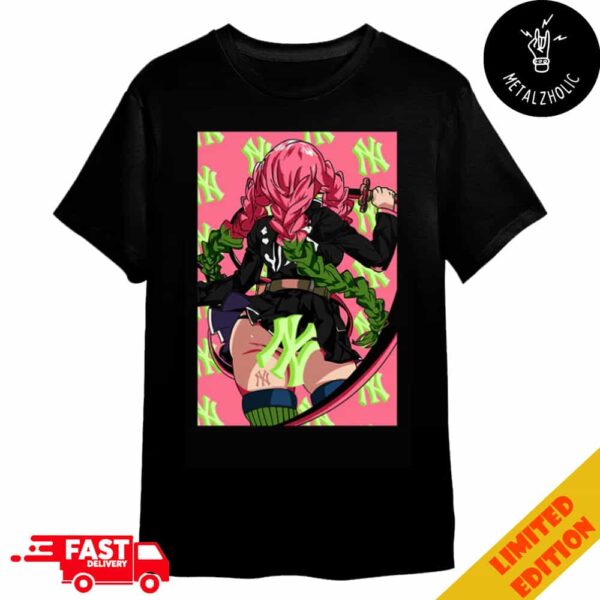 MLB x Demon Slayer Kimetsu no Yaiba Anime Mitsuri Kanroji Waifu New York Yankees Merchandise T-Shirt