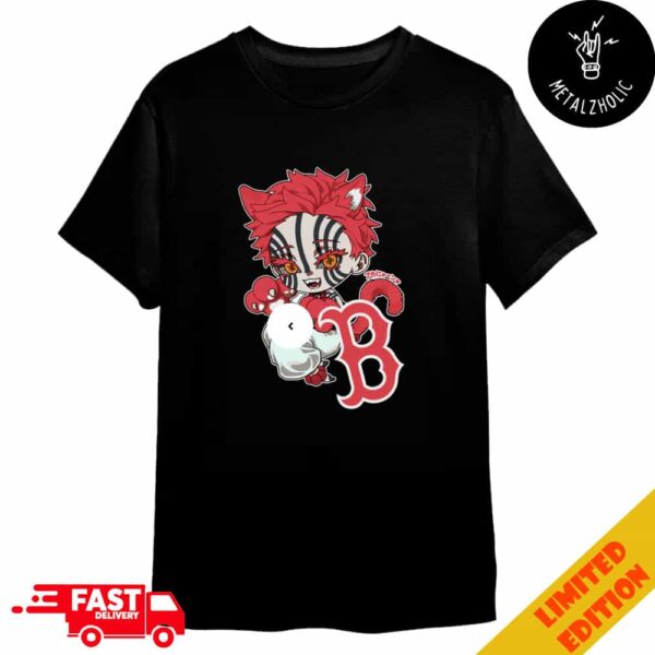 MLB x Demon Slayer Kimetsu no Yaiba Anime Neko Akaza Boston Red Sox Merchandise T-Shirt