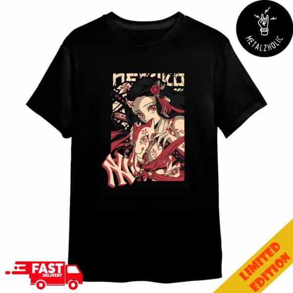 MLB x Demon Slayer Kimetsu no Yaiba Anime Nezuko Kamado Mask New York Yankees Merchandise T-Shirt