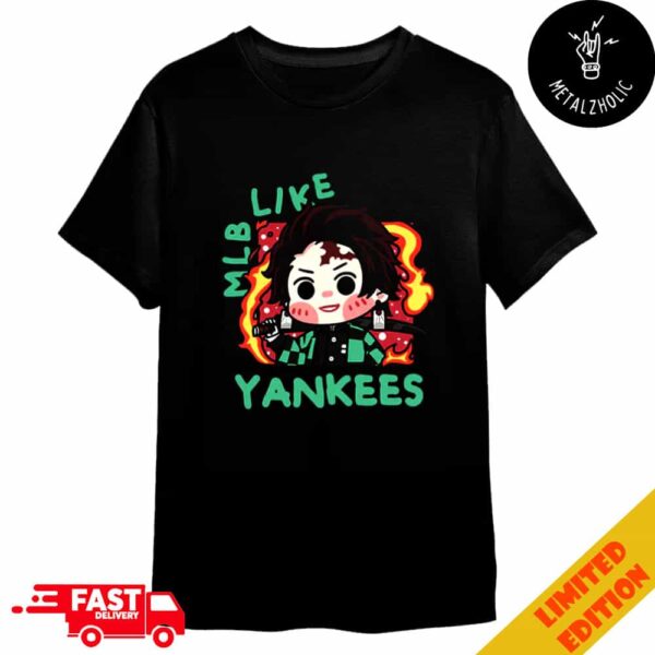 MLB x Demon Slayer Kimetsu no Yaiba Anime Tanjiro Kamado Mask New York Yankees Merchandise T-Shirt