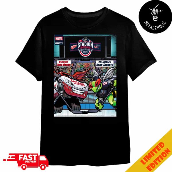 Marvel Studios x ESPN NHL The Stadium Series Ohio Stadium 2025 Detroit Red Wings vs Columbus Blue Jackets Artwork Merchandise T-Shirt