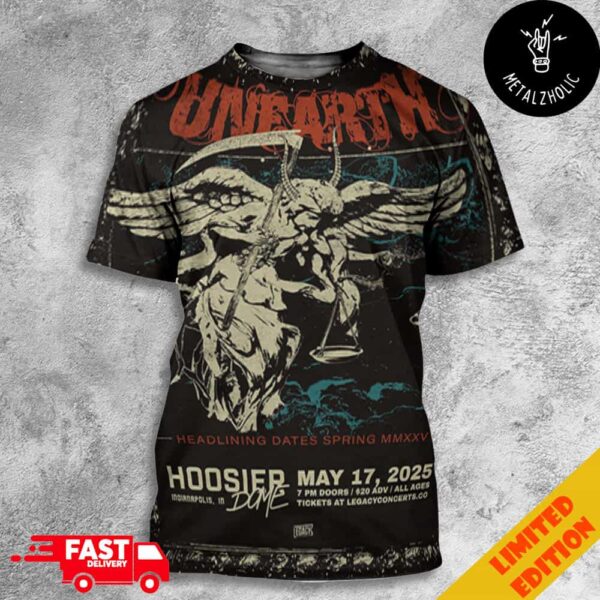 Unearth Official at Hoosier Dome Indianapolis May 17 2025 Headlining Dates Spring Poster Tour All Over Print T-Shirt